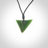 Hand carved pounamu niho, drop pendant. Jade necklace hand made in New Zealand.