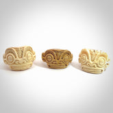 Hand carved woolly mammoth tusk tribal face ring. Ancient Mammoth Tusk ring with face design. Hand made ring, delivered with international airmail. Postage is included. Unique large Woolly Mammoth Tusk ring.
