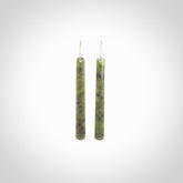 Hand carved large New Zealand jade drop earrings. Made by NZ Pacific from real jade. Online jewellery for sale online by NZ Pacific. Hand carved here in New Zealand by Ric Moor.