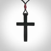 Hand carved Black jade christian cross pendant.