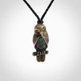A Beautiful Bronze and Jade Ruru, Owl, Pendant