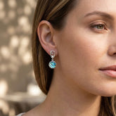 Woman wearing Paua shell and sterling silver earrings
