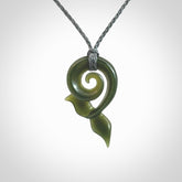 Hand carved New Zealand Jade whale tail koru pendant