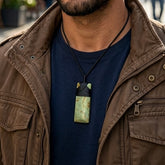 Man wearing New Zealand Jade Toki pendant