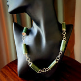 A photo of a sterling silver fashionable chain with New Zealand Jade. This is stylish womens statement piece - hand crafted here in New Zealand.