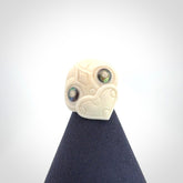 Hand carved bone tiki ring