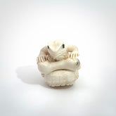 Hand carved incredible tuatara with dinosaur bone carving. A stunning work of art, beautifully replicating a tuatara holding a dinosaur bone. A one off collectors item that has been hand crafted to be worn or displayed.