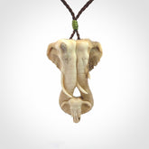 This is a triple elephant pendant, carved in a Deer Antler. The cord is length adjustable. Provided in a woven kete pouch and delivered with express courier.