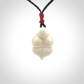 Hand carved goddess pendant. Venus of Willendorf pendant carved in bone. Made by NZ Pacific. Bone jewellery for sale online.