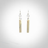 Hand carved medium whalebone drop earrings hand made by Kristal Thompson. One only large whale bone drop earrings. Real whale bone art to wear. Free Shipping worldwide. One pair only, delivered in a kete pouch.