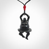 Hand carved Black jade ballet dancer pendant. Hand carved by NZ Pacific. Black Jade jewellery for sale online. Ballerina pendant that is provided on a black adjustable cord and packaged in a woven kete pouch.