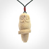 Hand Carved Deer Antler Owl Pendant