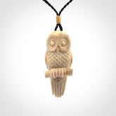 Hand Carved Deer Antler Owl Pendant