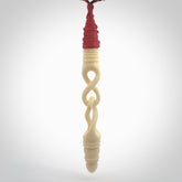 A handcarved masterpiece. A complex large twist pendant carved from bone by Yuri Terenyi for NZ Pacific. This is a true piece of wearable art which is collectible. A one-off masterpiece and quite unique.