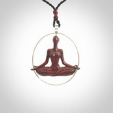 Red Jasper Stone meditating female pendant with Sterling Silver. Unique art to wear from NZ Pacific.