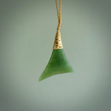 One only medium sized New Zealand jade drop pendant. Hand carved in New Zealand by Ric Moor, jade artist, for NZ Pacific.