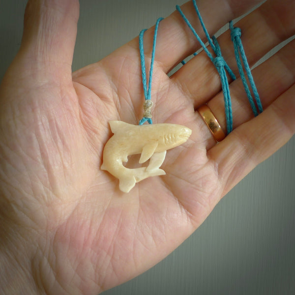 Hand carved shark pendant. Natural bone pendants from NZ Pacific.