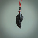 Hand carved black fern pendant. Handmade by NZ Pacific. Black fern necklace, jewellery from Australian black jade.