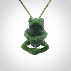 Hand carved frog pendant. Carved in British Columbian jade by NZ Pacific.