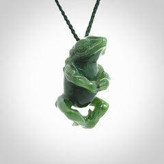 Hand carved frog pendant. Carved in British Columbian jade by NZ Pacific.