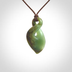 Hand carved New Zealand flower jade, twist pendant.
