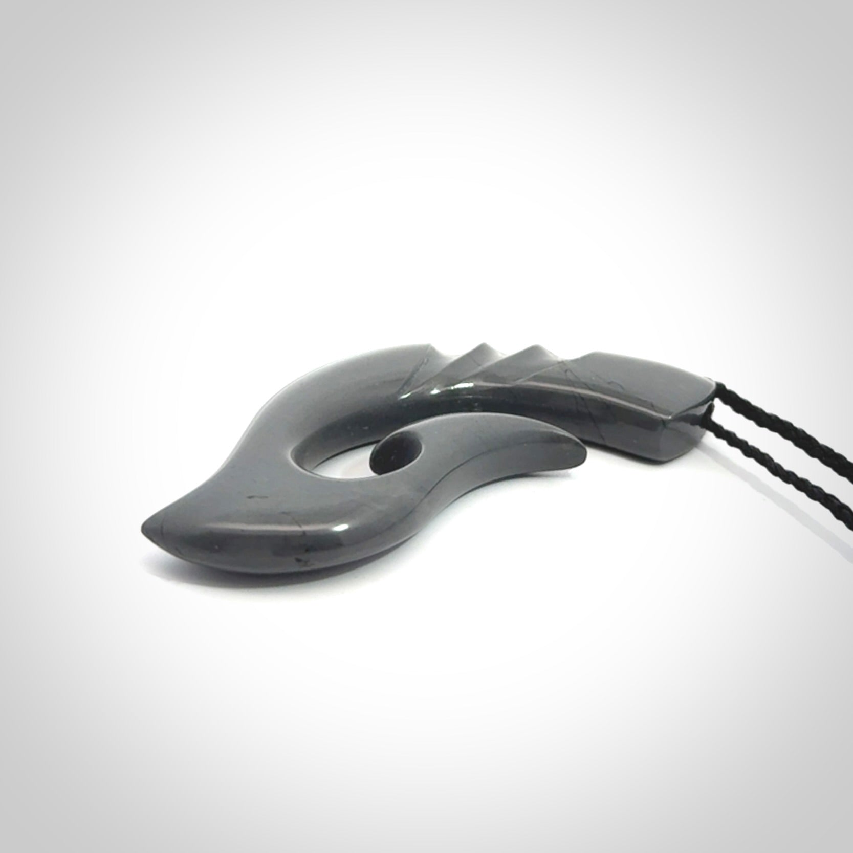 Hand made large New Zealand Argillite Matau, hook pendant.
