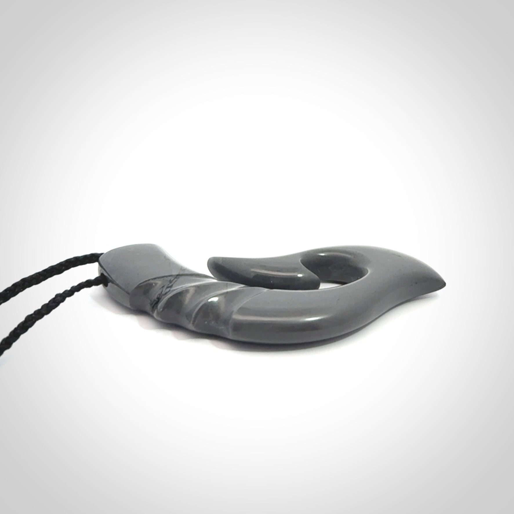 Hand made large New Zealand Argillite Matau, hook pendant.