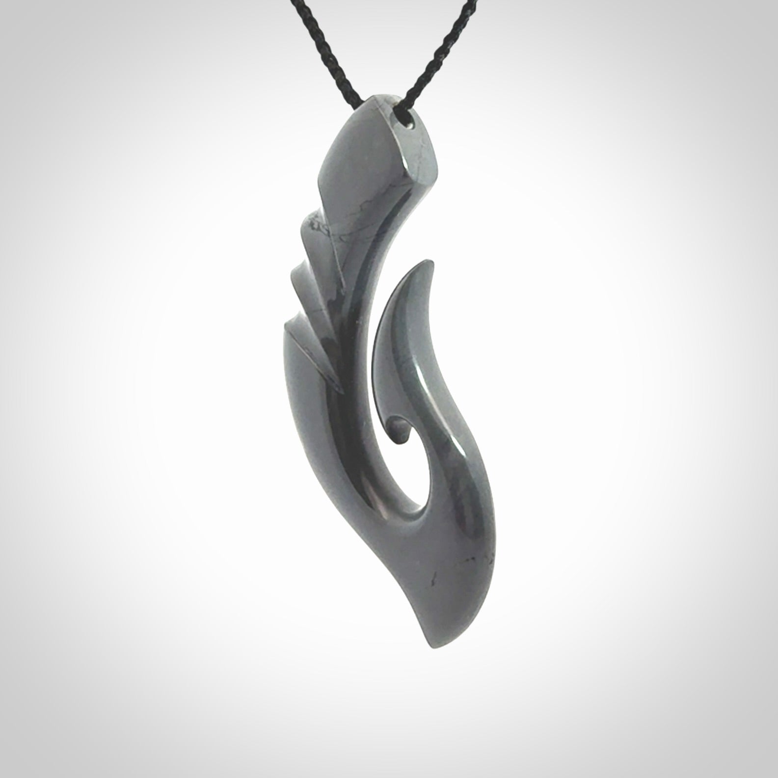 Hand made large New Zealand Argillite Matau, hook pendant.