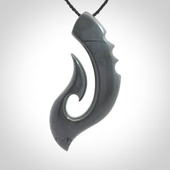 Hand made large New Zealand Argillite Matau, hook pendant.