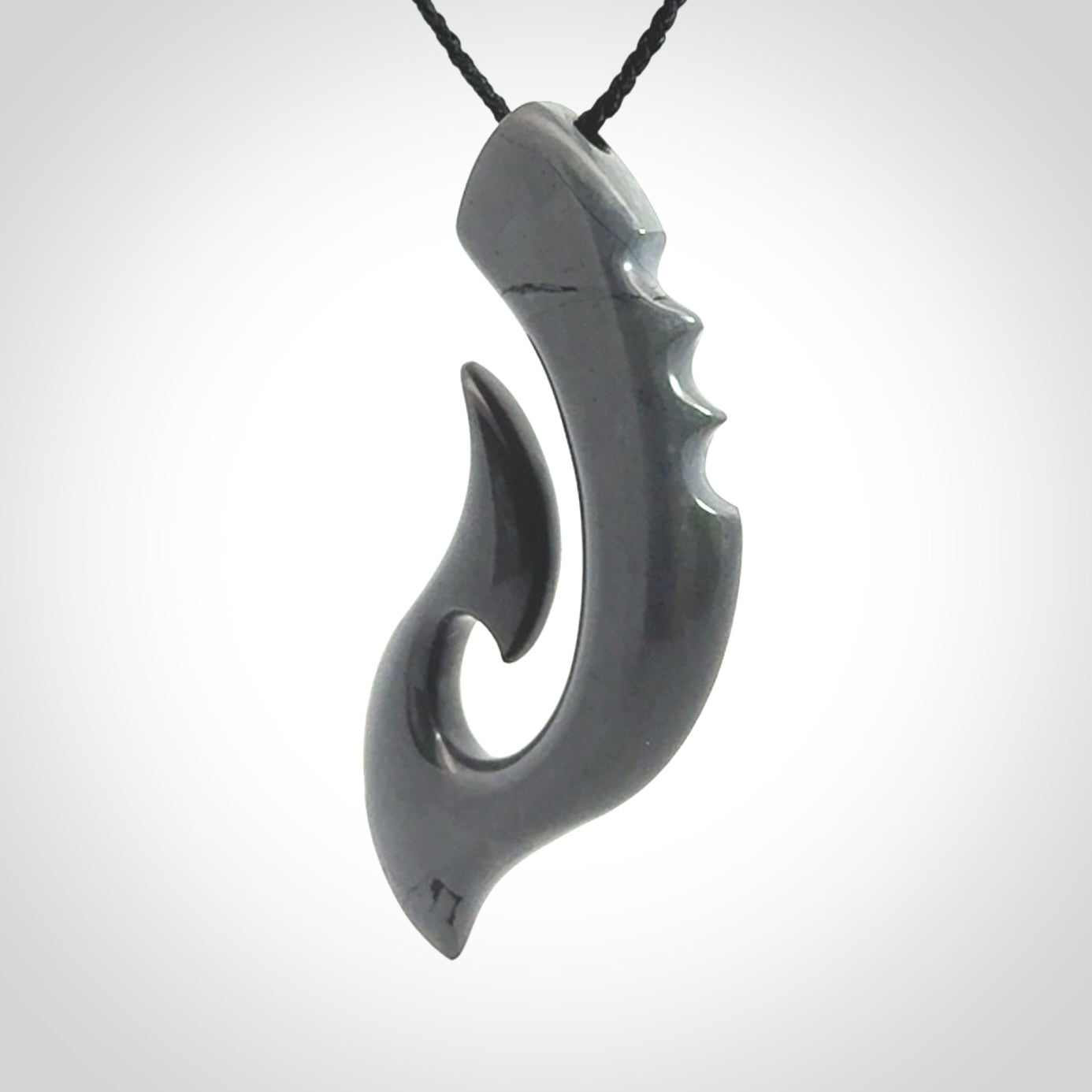 Hand made large New Zealand Argillite Matau, hook pendant.