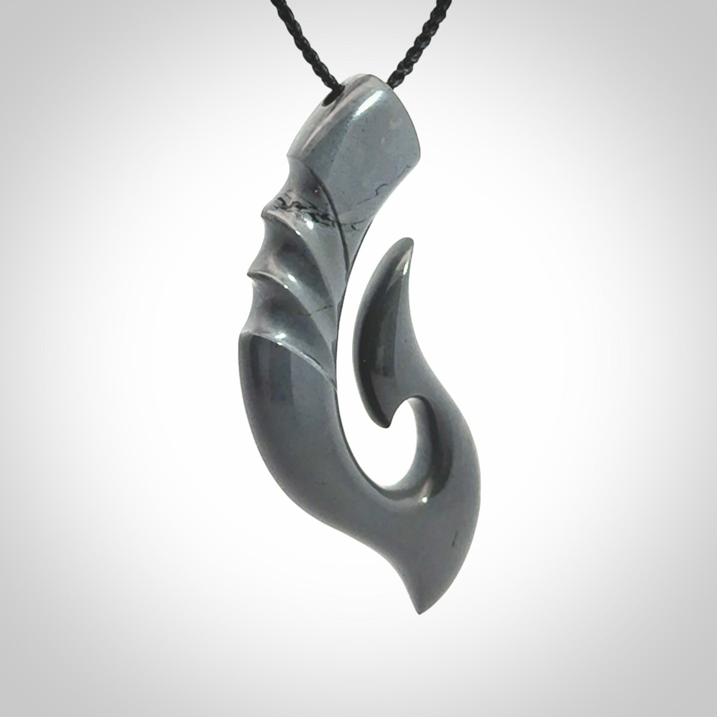 Hand made large New Zealand Argillite Matau, hook pendant.