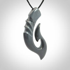 Hand made large New Zealand Argillite Matau, hook pendant.