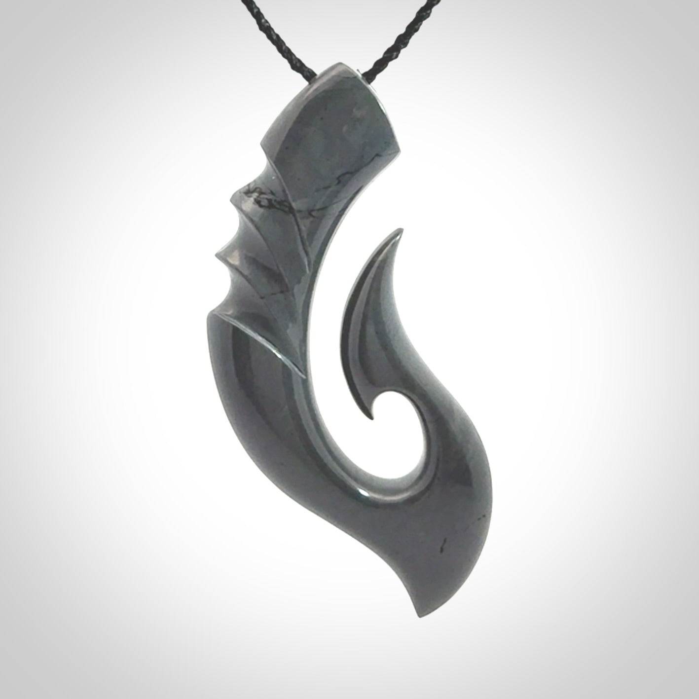Hand made large New Zealand Argillite Matau, hook pendant.