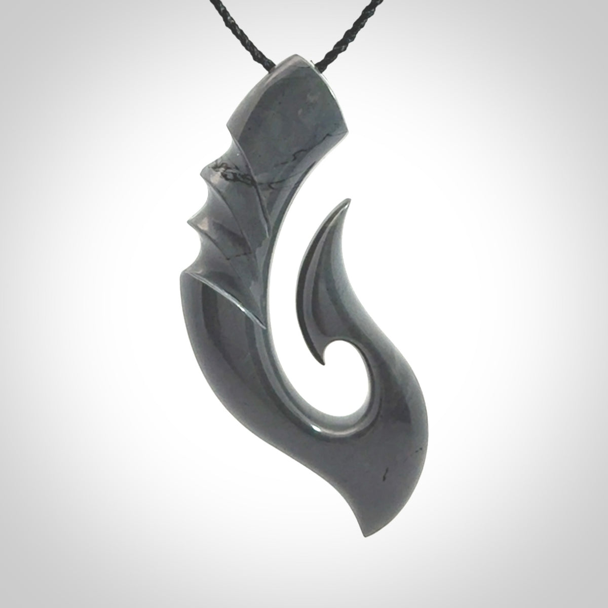Hand made large New Zealand Argillite Matau, hook pendant.