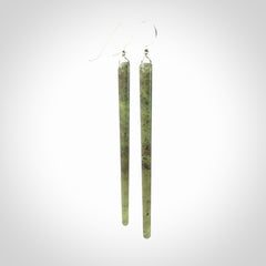 Hand crafted large, New Zealand Jade drop earrings with Sterling Silver Hooks. Jade drop earrings, packaged in a woven kete pouch.