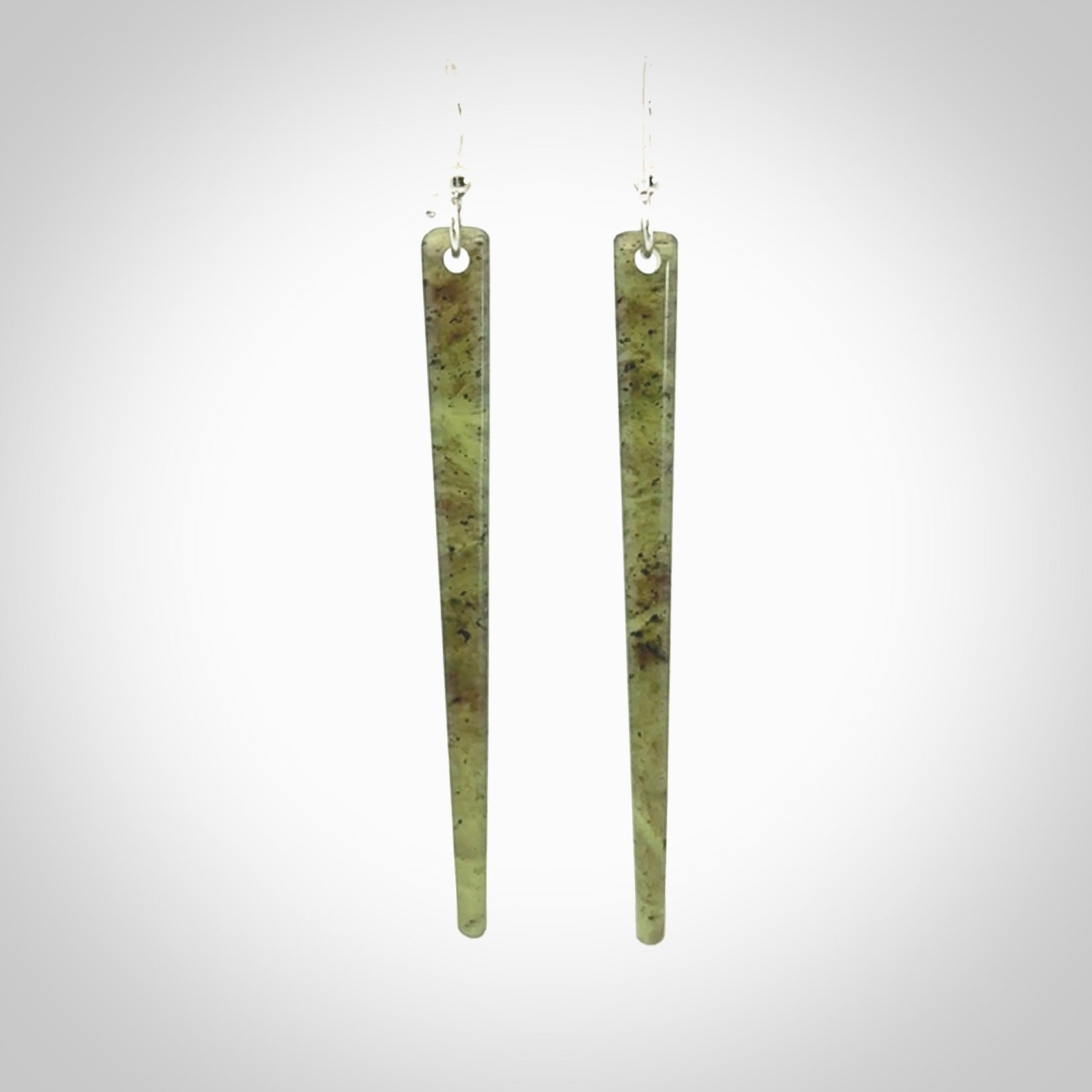Hand crafted large, New Zealand Jade drop earrings with Sterling Silver Hooks. Jade drop earrings, packaged in a woven kete pouch.