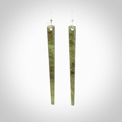 Hand crafted large, New Zealand Jade drop earrings with Sterling Silver Hooks. Jade drop earrings, packaged in a woven kete pouch.