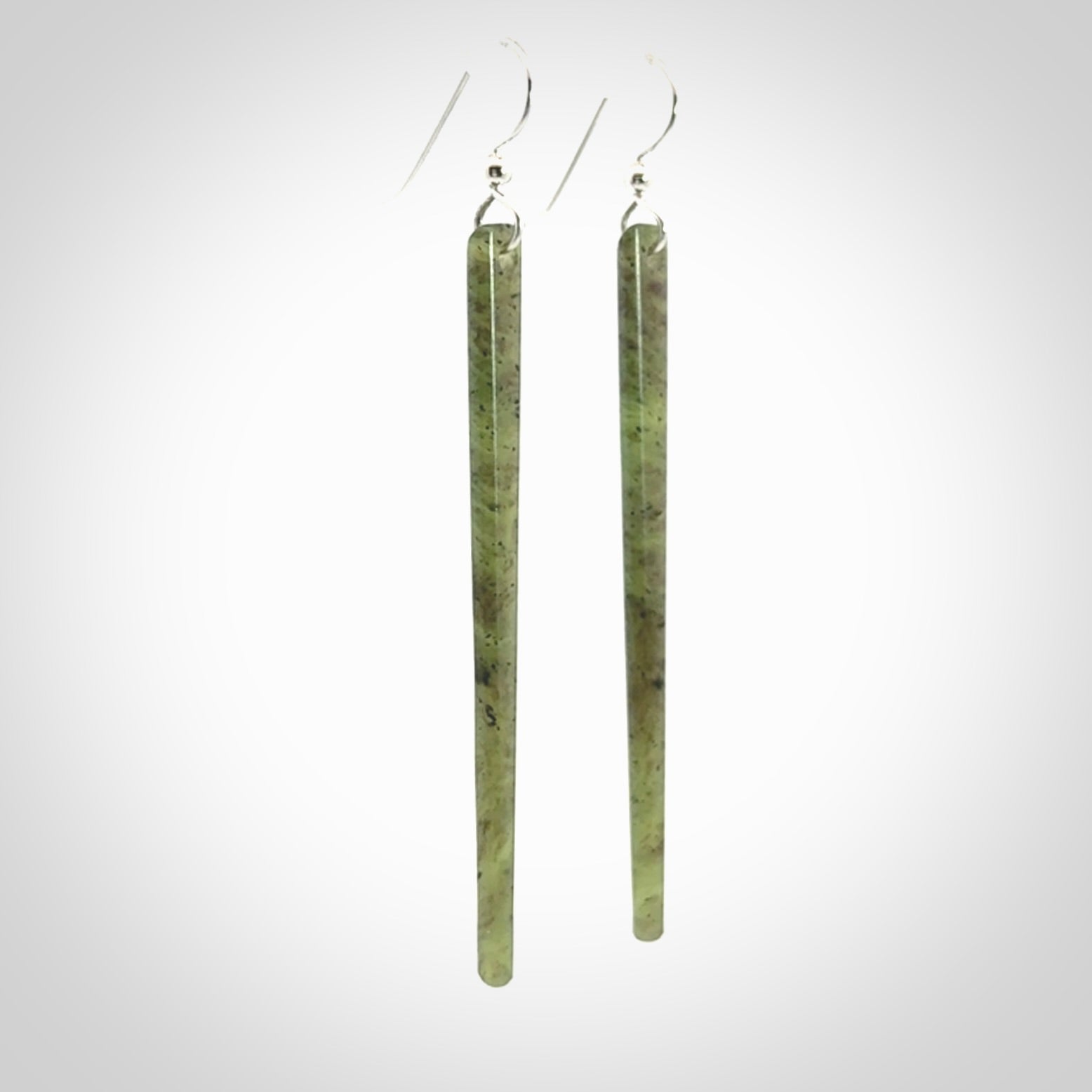 Hand crafted large, New Zealand Jade drop earrings with Sterling Silver Hooks. Jade drop earrings, packaged in a woven kete pouch.