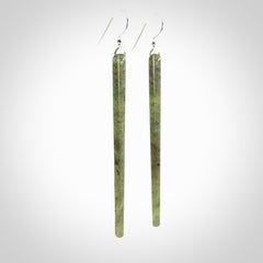 Hand crafted large, New Zealand Jade drop earrings with Sterling Silver Hooks. Jade drop earrings, packaged in a woven kete pouch.