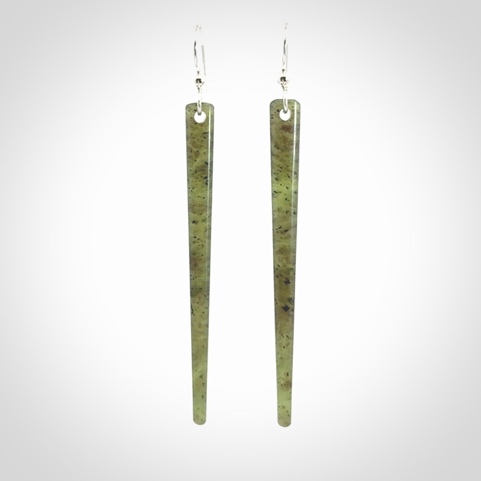 Hand crafted large, New Zealand Jade drop earrings with Sterling Silver Hooks. Jade drop earrings, packaged in a woven kete pouch.