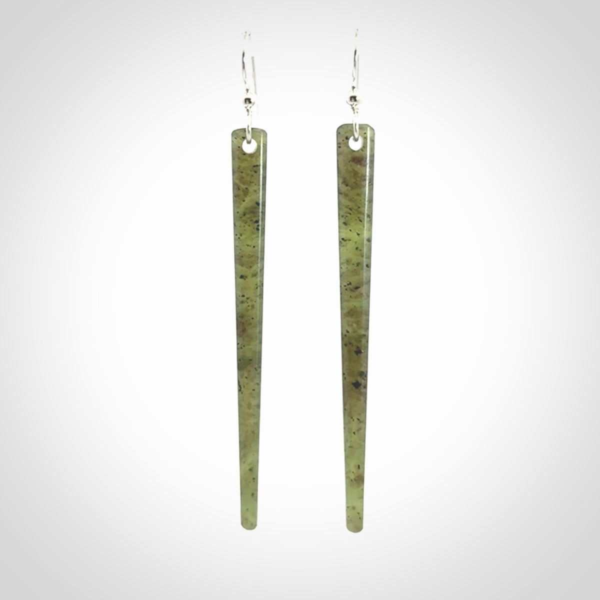Hand crafted large, New Zealand Jade drop earrings with Sterling Silver Hooks. Jade drop earrings, packaged in a woven kete pouch.