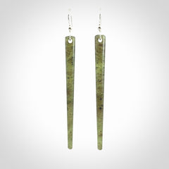 Hand crafted large, New Zealand Jade drop earrings with Sterling Silver Hooks. Jade drop earrings, packaged in a woven kete pouch.