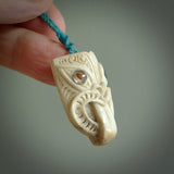Hand carved Wheku pendant. Carved from deer antler by NZ Pacific. Hand crafted bone jewellery for sale online.