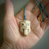 Hand carved Wheku pendant. Carved from deer antler by NZ Pacific. Hand crafted bone jewellery for sale online.