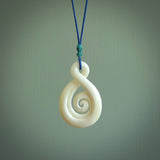 Hand carved bone twist with koru pendant. Real natural bone. These are suspended on a length adjustable plaited cord.