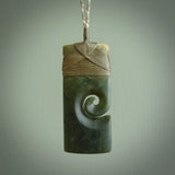 New Zealand jade toki koru pendant. Hand carved in New Zealand. Hand made jewellery.