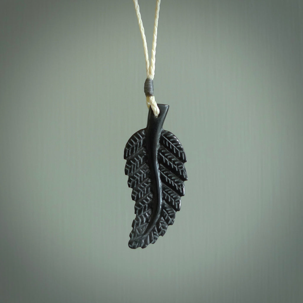 HAND CARVED AUSTRALIAN BLACK JADE FERN LEAF PENDANT – NZ Pacific