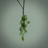 Hand carved jade frog pendant. Hand made amphibian necklace, carved from Jade. One only frog pendant for lovers of frogs and hand made art to wear. Free worldwide delivery.