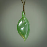 Hand carved New Zealand jade, single twist pendant. Maori pikorua pendant hand carved in New Zealand. Made by NZ Pacific, jade jewellery for sale online. One only hand made by Ross Crump.