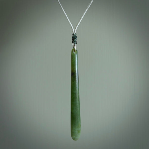 Medium sized, New Zealand jade drop pendant by Raegan Bregmen. Unique pendant carved from Jade, Greenstone and hand made here in New Zealand. One only Roimata, drop necklace. Free delivery worldwide.